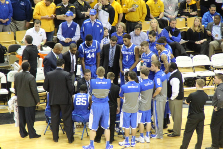 John Calipari talking to team during the 2012-13 season