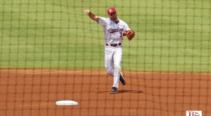 Braylen Whimmer throwing the ball in the 2019 SEC Tournament while at South Carolina.