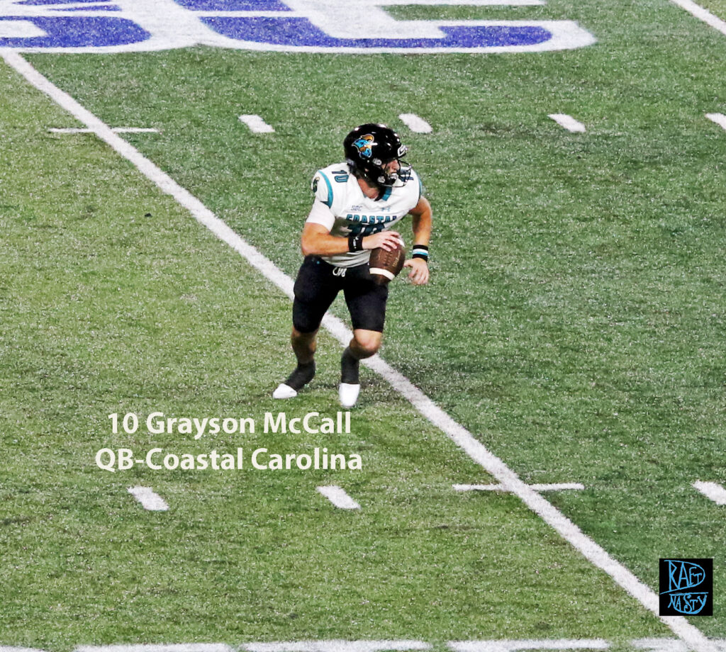 Grayson McCall rolling to his right vs. Georgia State in 2022