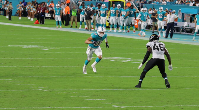 Miami Dolphins TE Mike Gesicki running the route