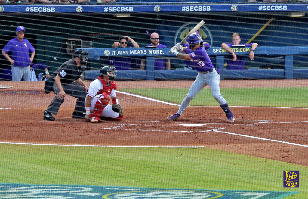LSU shortstop Jordan Thompson at the plate in the 2021 SEC Tournament