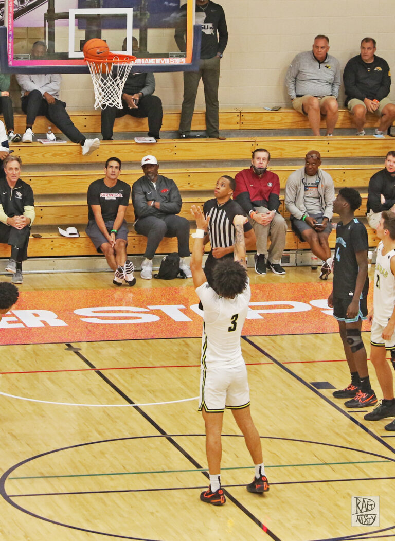 Jalen Hood-Schifino shooting a free throw for Team Thad in the 2021 Nike EBYL