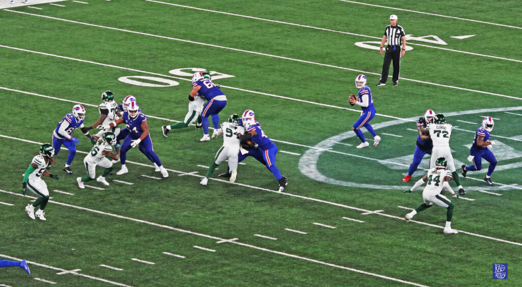 Buffalo Bills quarterback Josh Allen navigates the pocket