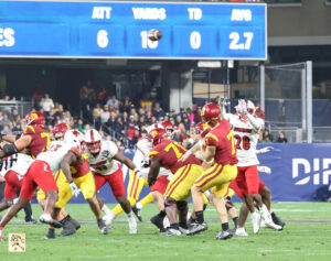 USC QB Miller Moss gets a pass off in the third quarter of the 2023 Holiday Bowl